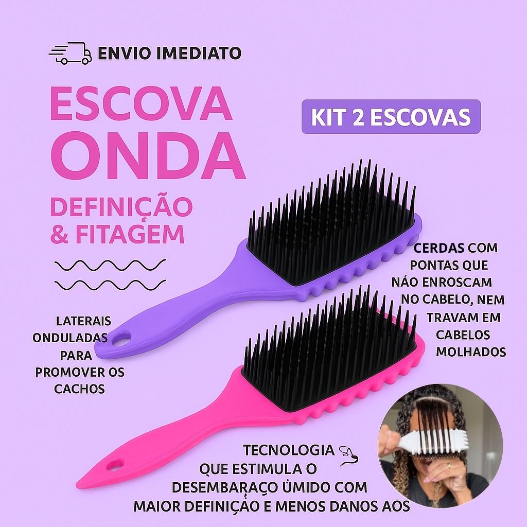 Kit 2 Escova de Cabelo Cacheado de Fitagem Ondulação Definição de Cachos e Finalização