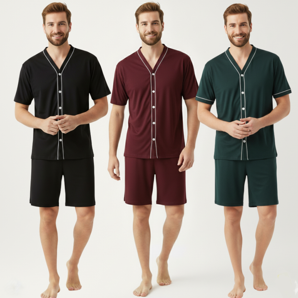 Pijama Masculino Meia Manga / Pijama Botões / Roupa de Dormir Masculina