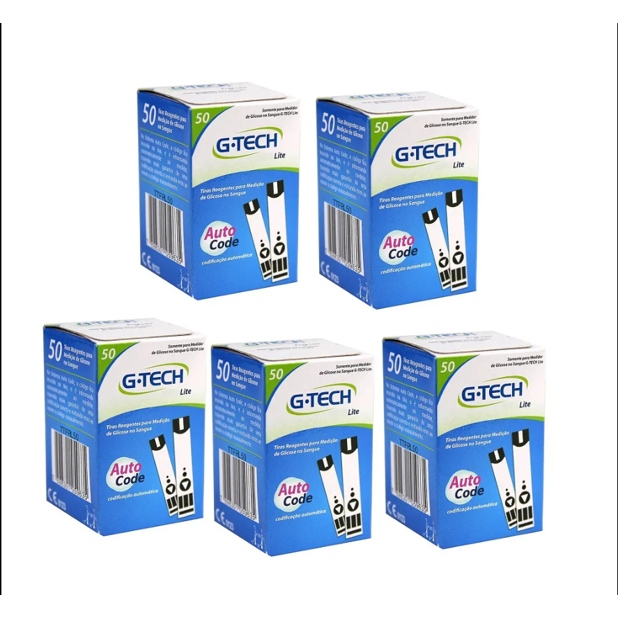 KIT 250 Tiras Para Glicose G-TECH Lite Para Medir Glicemia