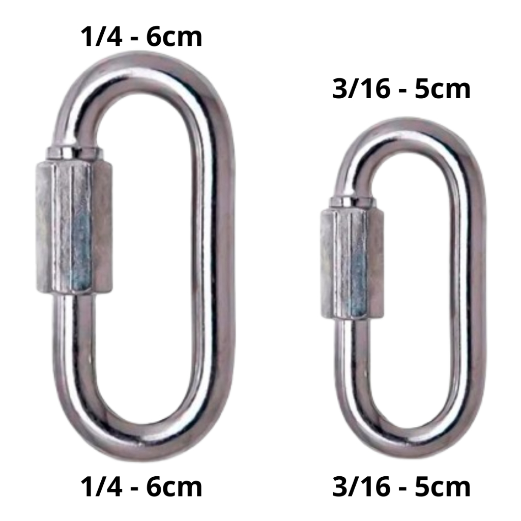 Mosquetão Aço Carbono Galvanizado Trava Rosca – 5x50mm (300kg) e 6x58mm (400kg)