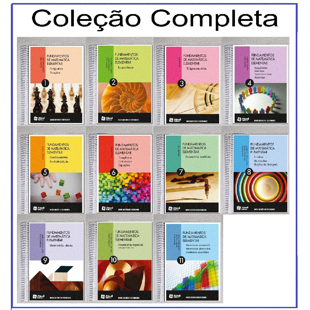 Coleção Completa Fundamentos de Matemática Elementar 11 Volumes -Colorido, encadernado, tamanho A5, formato livreto