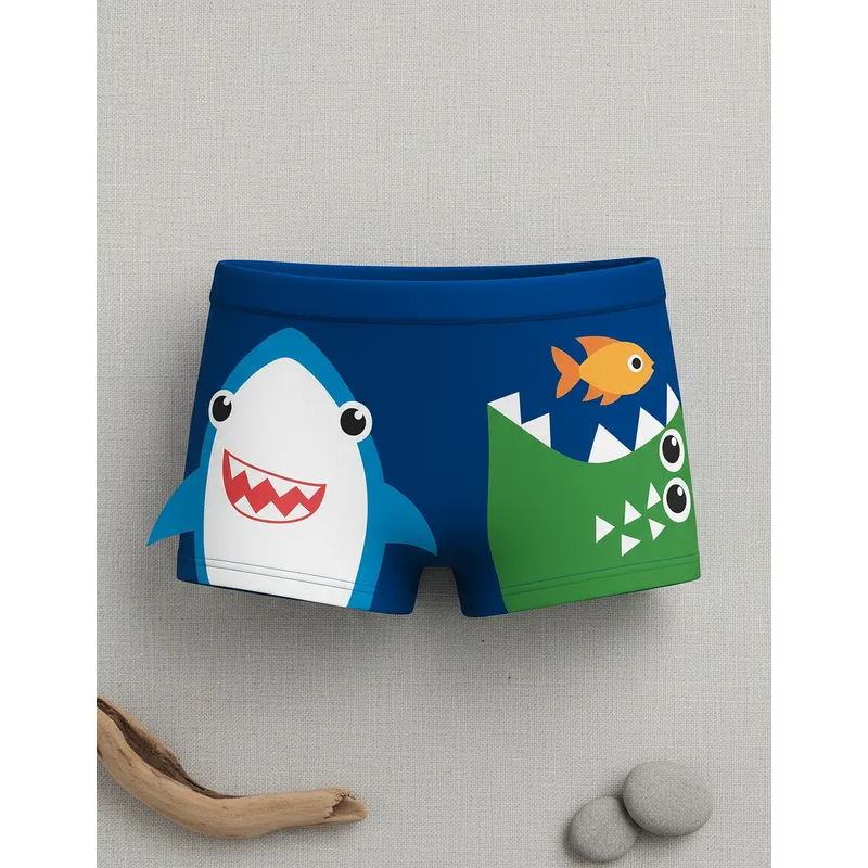 Sunga Boxer Infantil Praia Piscina Poliamida UV Confortável Estampa Super Fofa Jacaré Tubarão Polvo