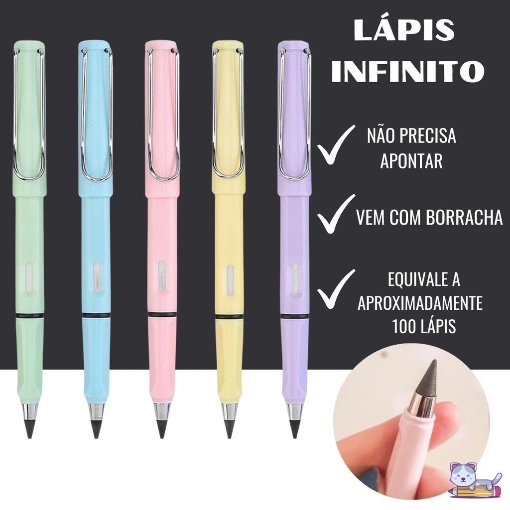 KIT 1/3/6 Lapis Infinito Nova tecnologia ilimitada escrita na cor GRAFITE novidade