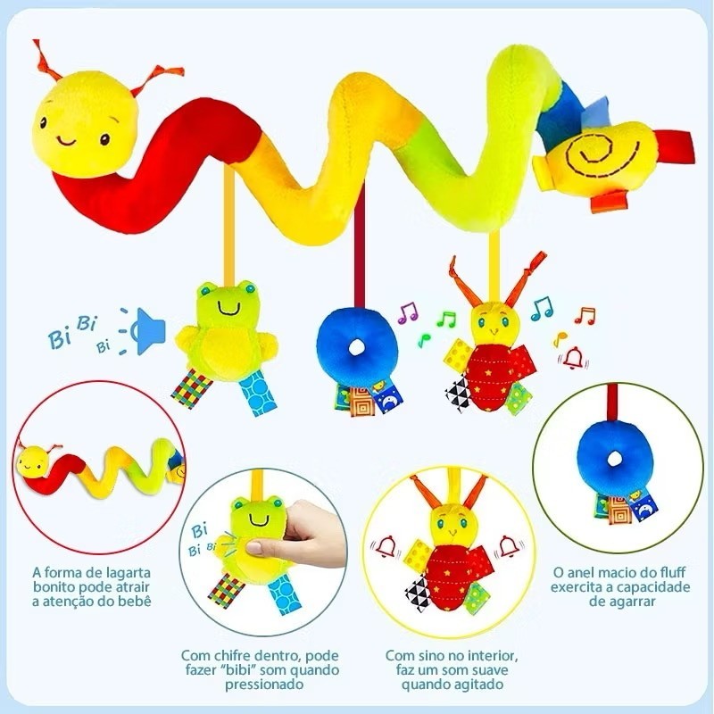 Brinquedo PACIFICAR De Pelúcia Bebe Enrolado Cama Sino– Lagarta Musical e Colorida (50 cm) de Berço