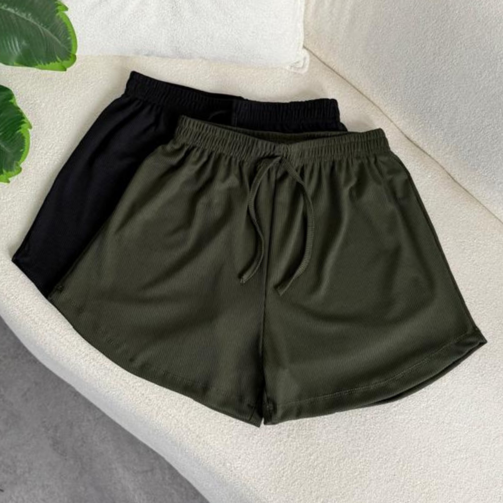 Kit 2 Peças Short Feminino Tecido Canelado, Confortável, Com elástico na cintura  cores Tendências