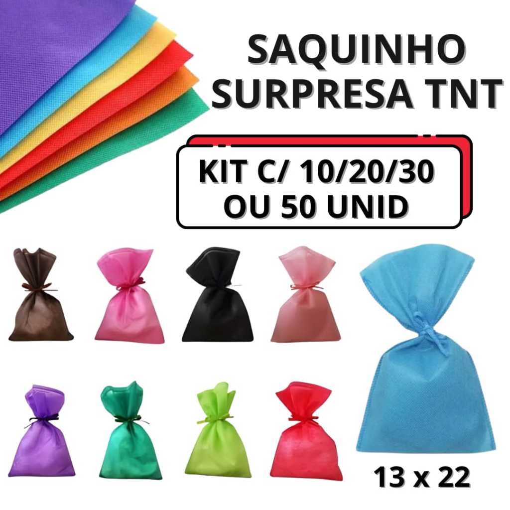 Kit Saquinhos Sacolinhas TNT Com 10/20/30 Ou 50 Unid Para Lembrancinhas/Presente 13x22cm