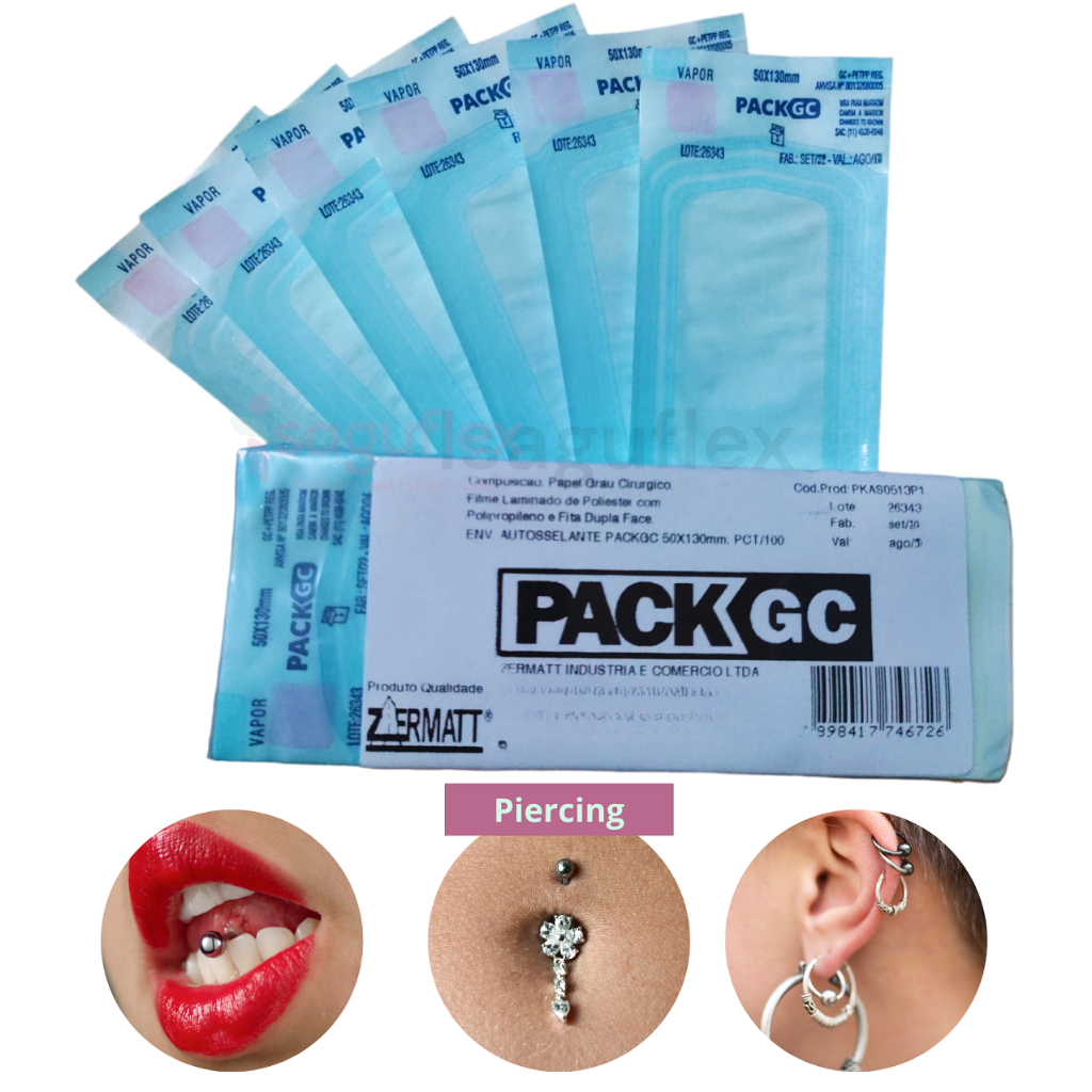 Envelope Piercing 5x13cm 200un autoclave esterilização