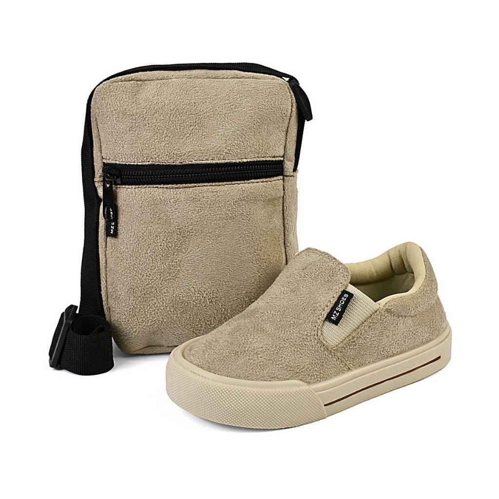 Tênis Iate Com Bag Infantil Casual Menino Sem Cadarço Slip On Marfim Lolikids