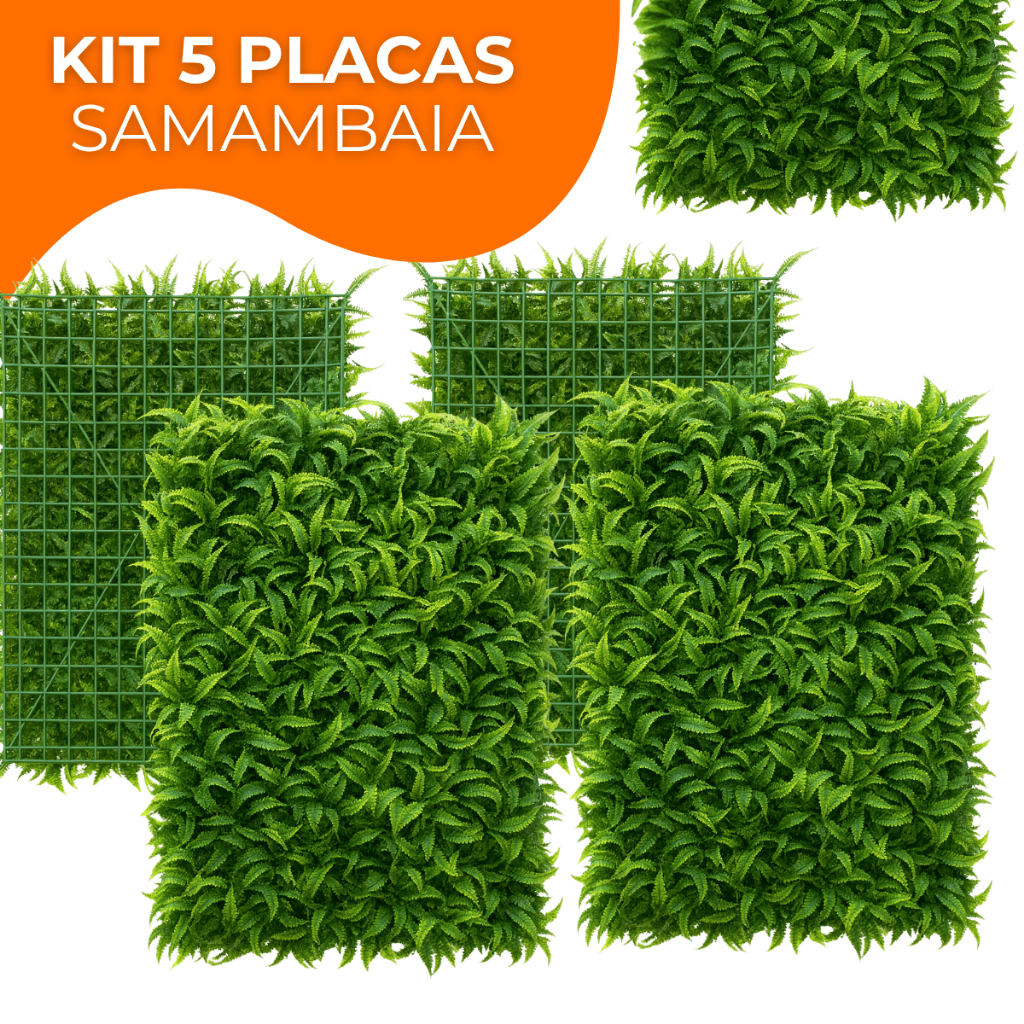 Kit 5 Placas Samambaia Grama Artificial Jardim Vertical Muro Inglês Parede Verde