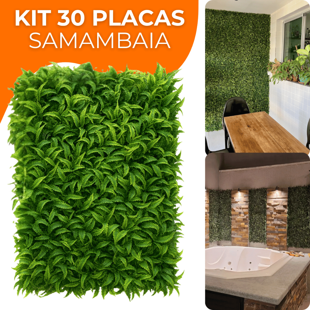 Kit 6-30 Placa Samambaia Cheia Grama Artificial Jardim Vertical Muro Inglês Parede Verde
