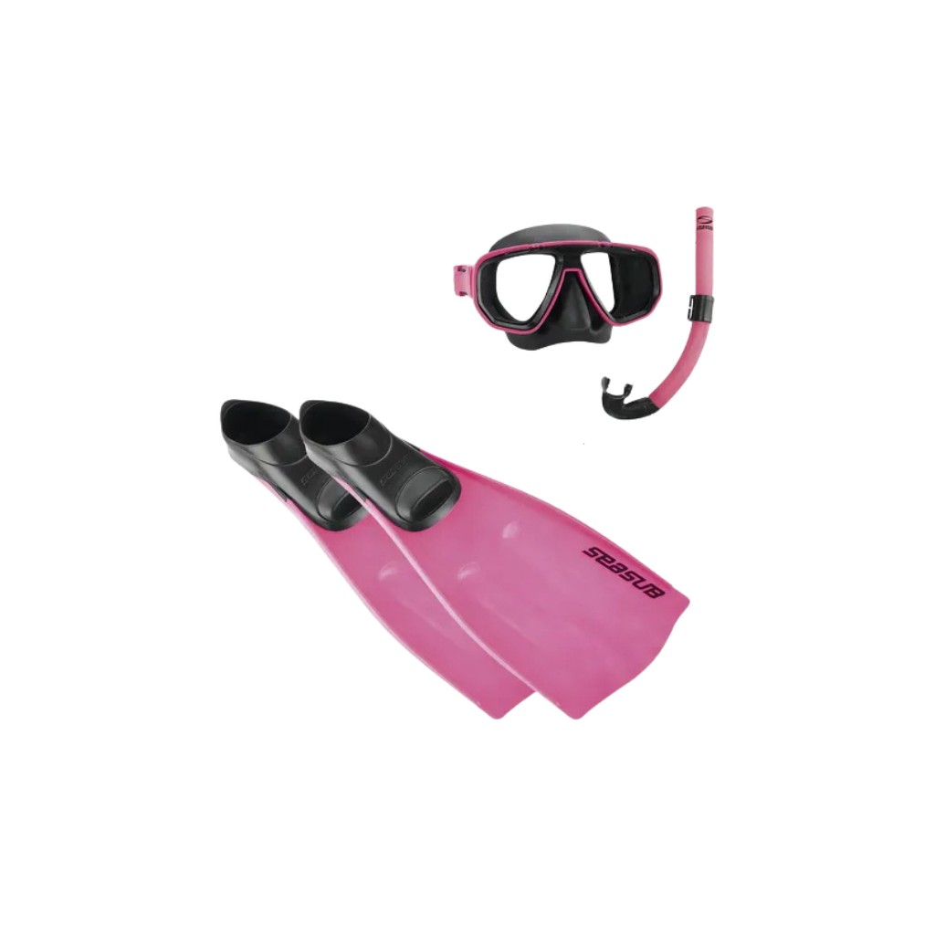 Kit Mergulho Mascara, Snorkel, Nadadeiras Seasub Rosa + Chaveiro Brinde
