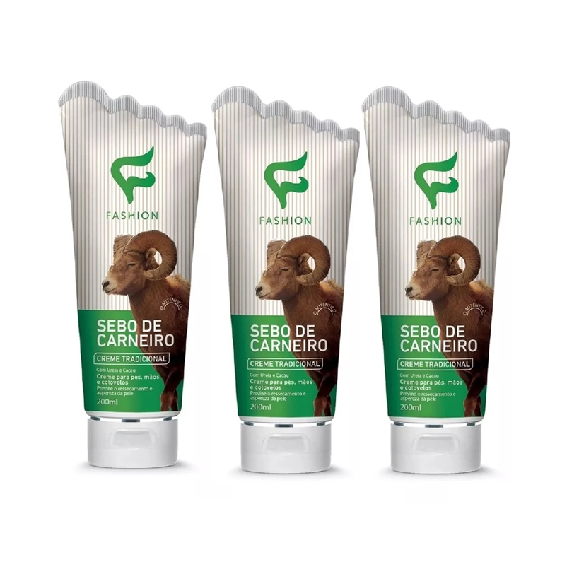 Kit 03 Creme Sebo de Carneiro Tradicional 200ml Fashion