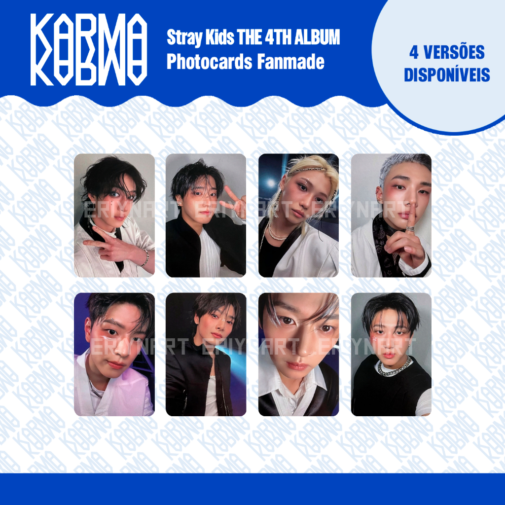 *NOVO MODELO* Photocards Fanmade Stray Kids KARMA – Frente e Verso – 4 Versões