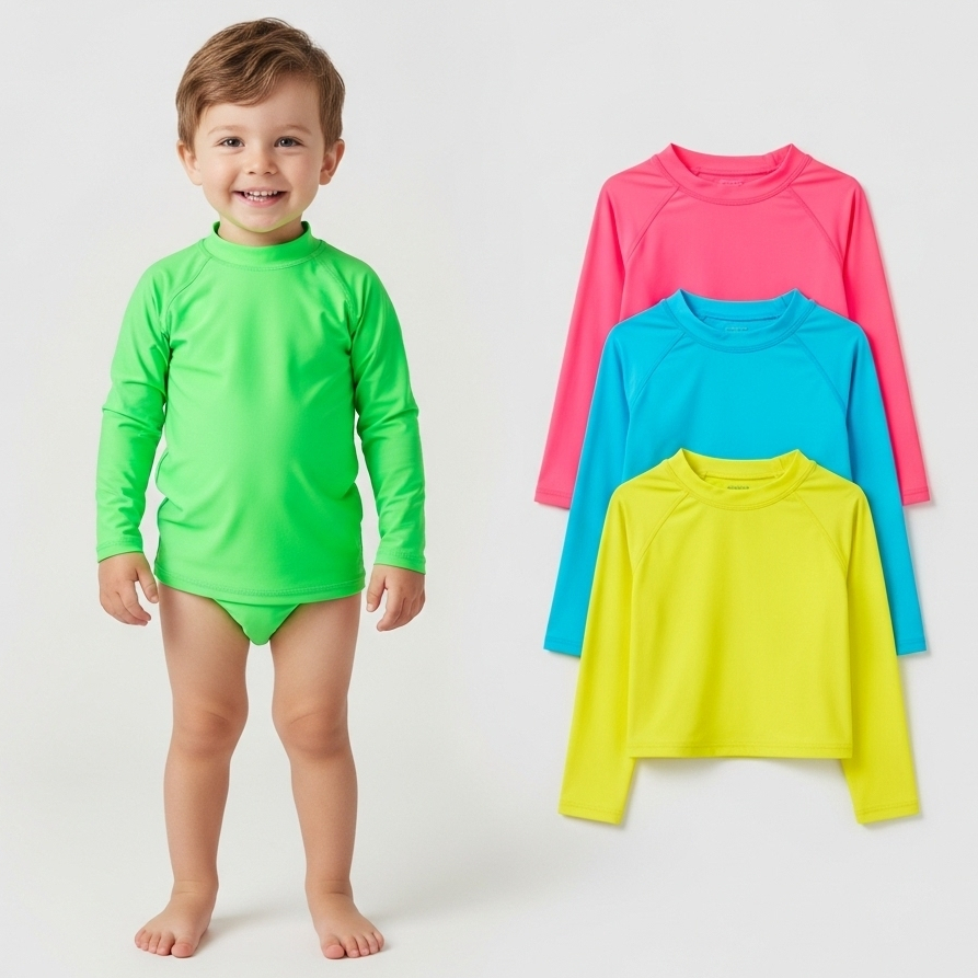 Kit 3 Camisetas Proteção Solar Verão UV50+ Infantil Praia Piscina Bebê Menina Menino Sortida 2 Ao 12