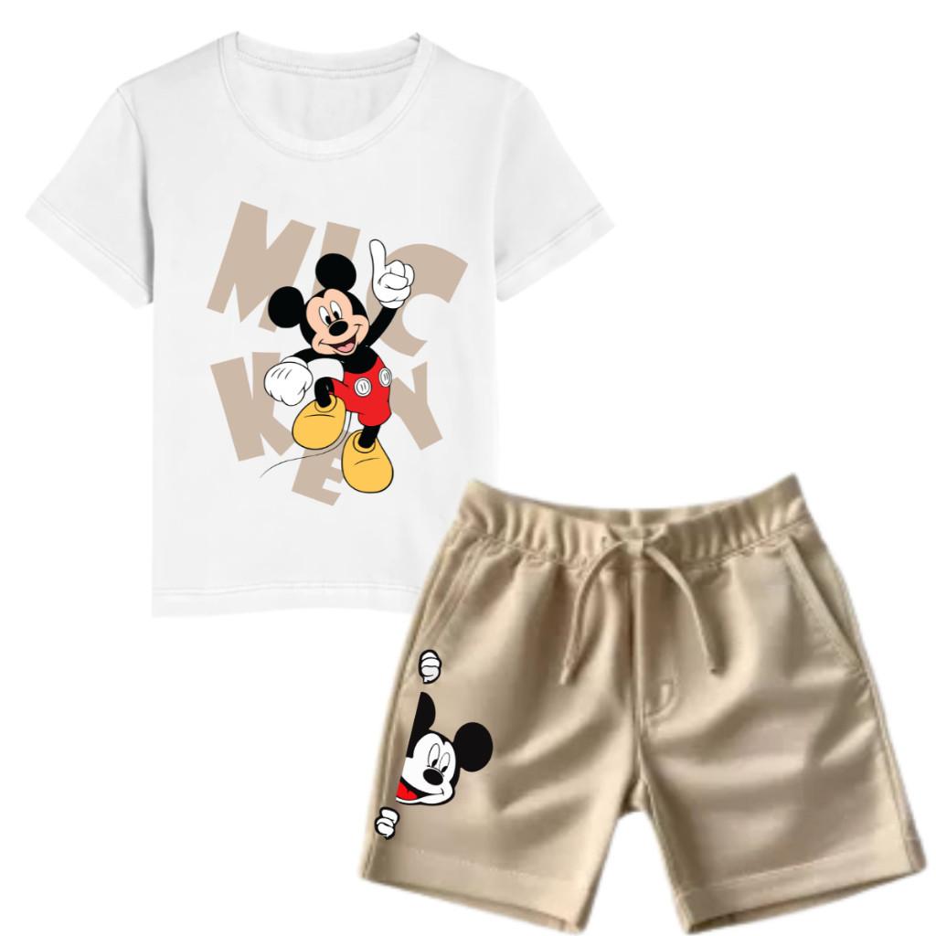 Conjunto Infantil Mickey Mouse Camiseta com Short Moletinho Menino Blusa 100% Algodão Manga Curta