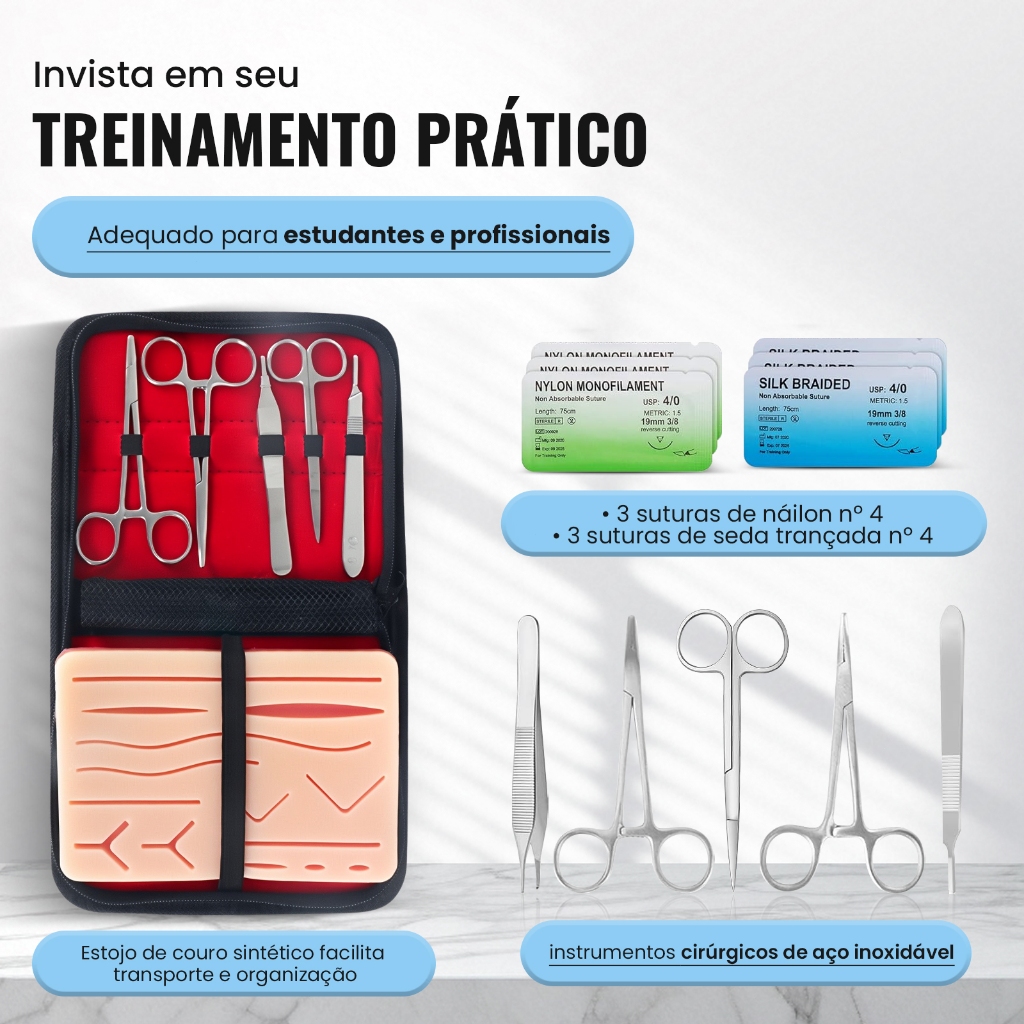 Kit com 25 pecas Simulador De Sutura Treino Com Pinça Pinca Veterinaria