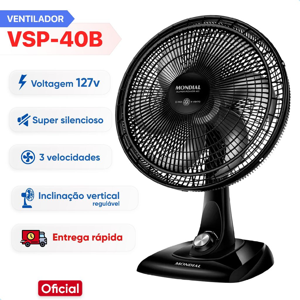 Ventilador de Mesa 40cm Mondial Preto Super Power VSP-40-B 140W 127v