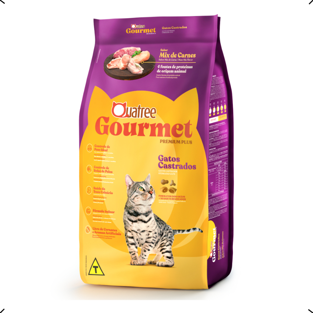 RAÇÃO QUATREE GOURMET GATO CASTRADO MIX DE CARNE COM NUGGETS 10KG