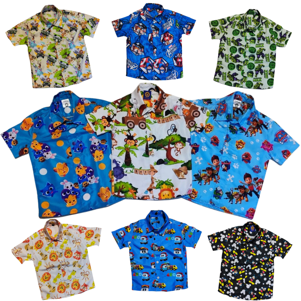 Camisas personagem variadas temática bolofofo patrulha canina mundo bita safari os vingadores