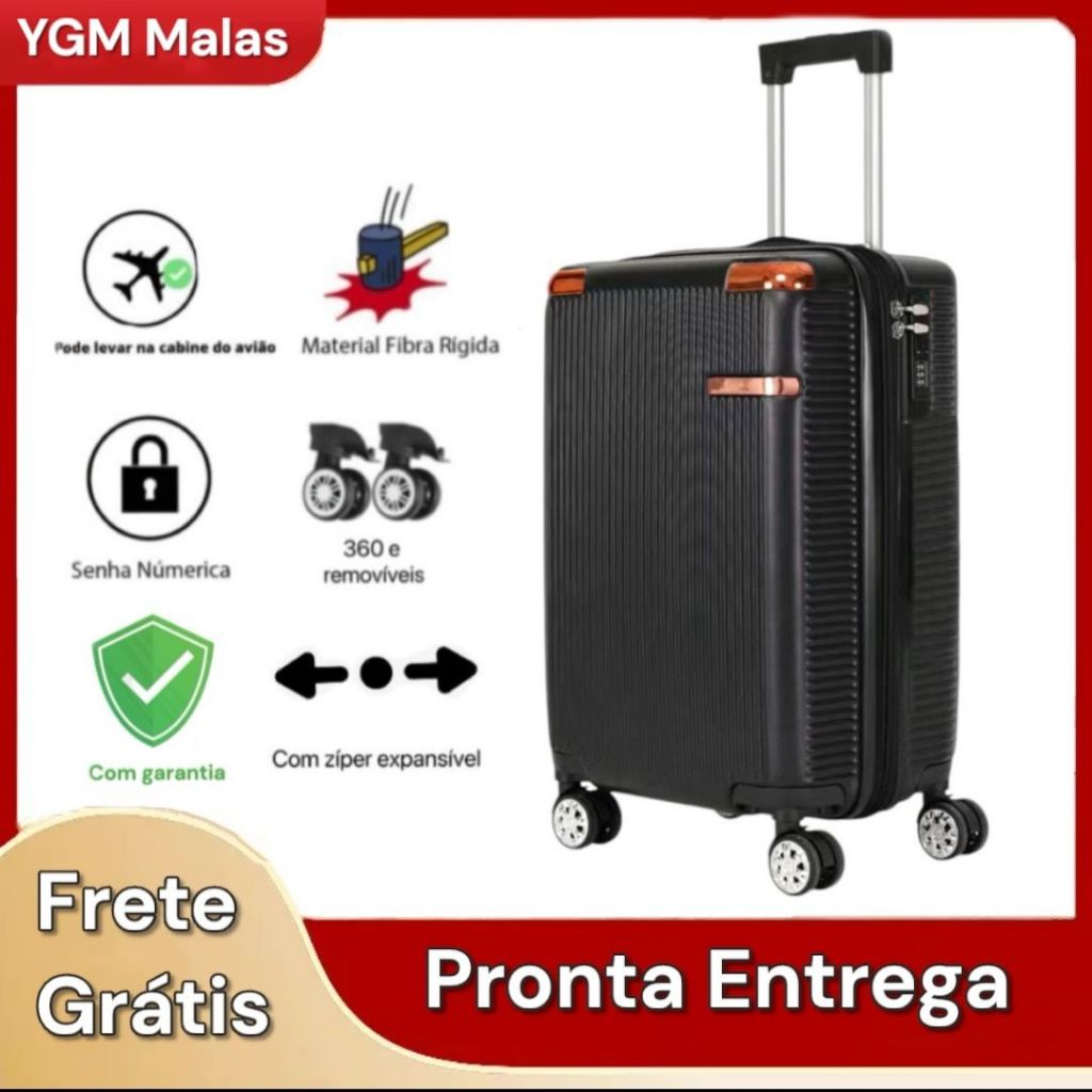 Mala De Viagem Polipropileno Pequena/Média Com Zíper Extensível Rodas 360 8KG 10KG 18KG Bordo de Mão