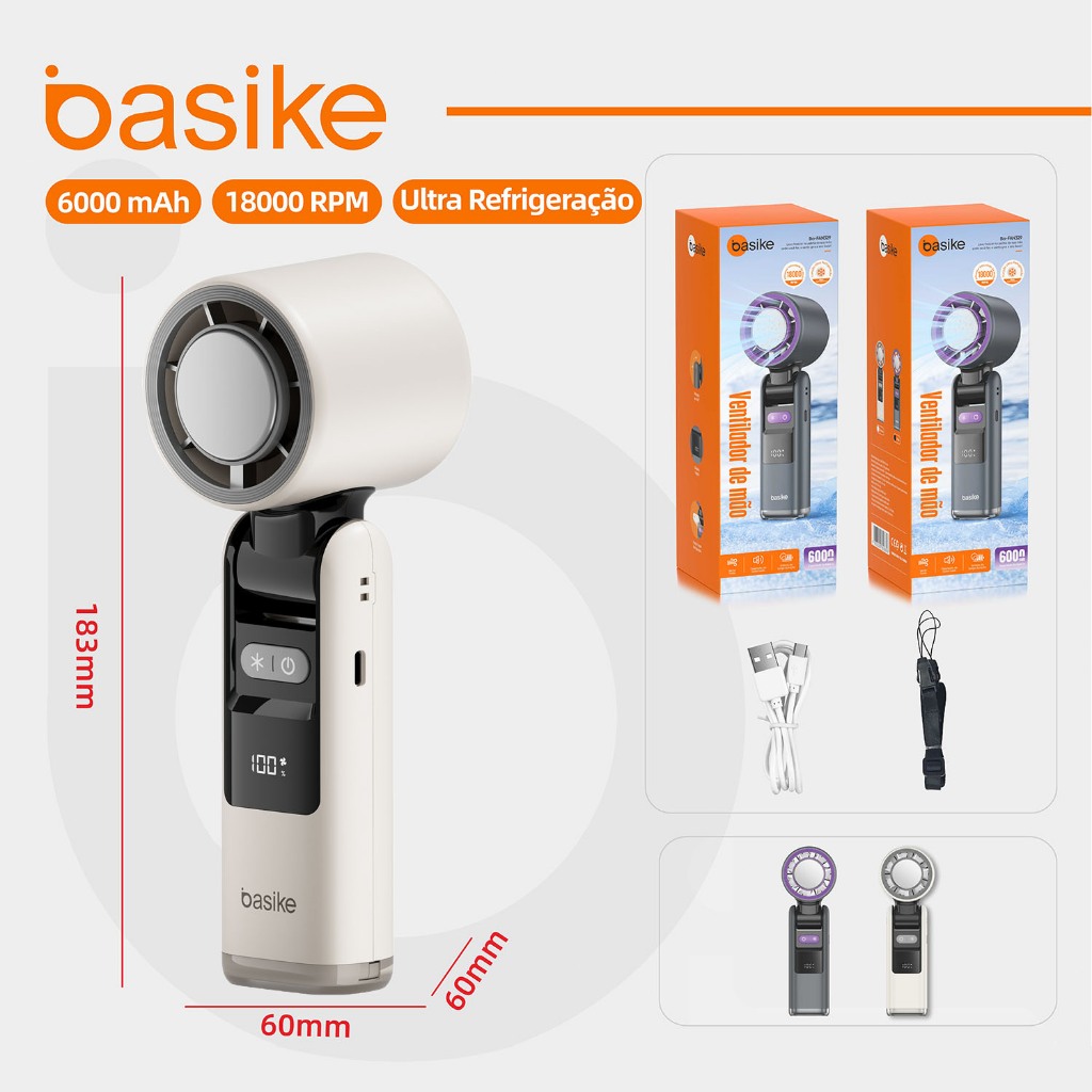 Basike Ventilador portátil mini refrigeração display digital 6000mAh Ventilador USB 18000RPM