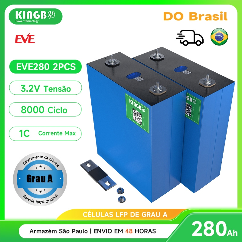 Kingbo Power 2PCS EVE280Ah 3.2V Lifepo4 Bateria Grau A para Off-grid Solar Energia