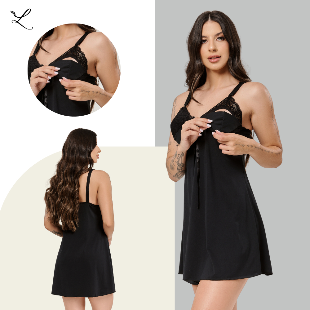 Camisola Amamentação com Renda e Abertura Fácil Pós-Parto | Conforto & Elegância