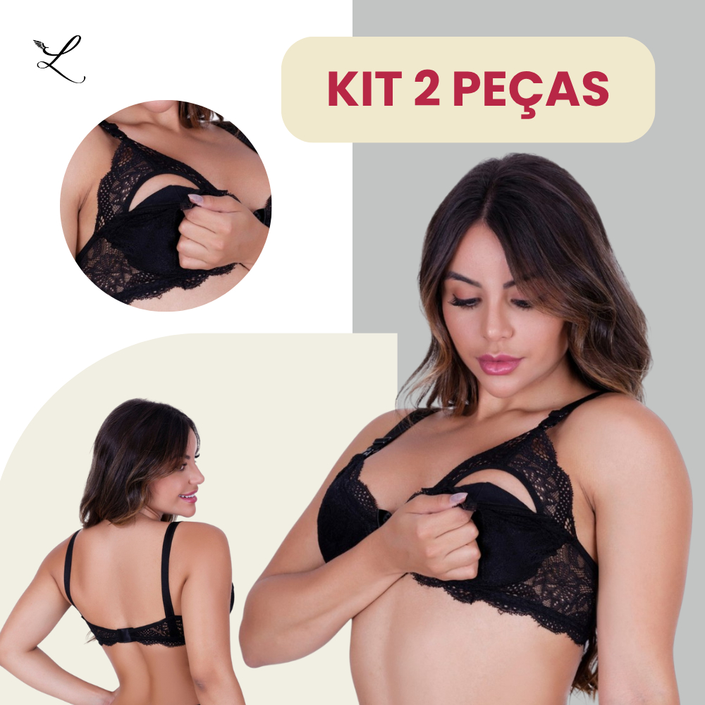 Kit 2 Sutiãs Amamentação Renda Conforto Sem Bojo Alças Largas Pós-Parto (Varias Cores) Frete Grátis