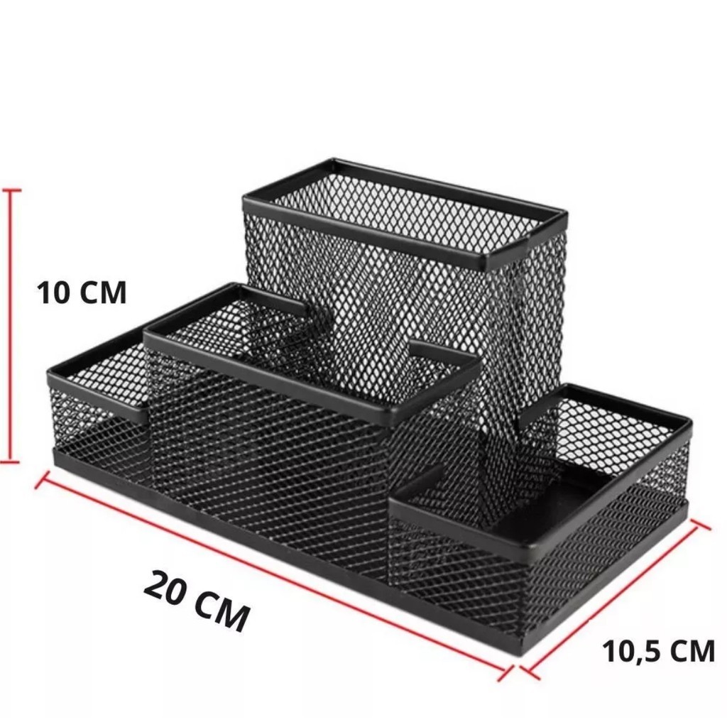 Porta Caneta Organizador De Metal Para Mesa Escritório Aramado C/ Divisórias Multiuso