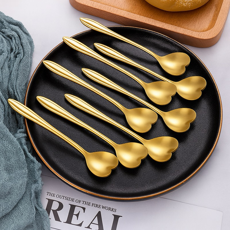 Colher Dourada em Formato de Coração  Kit com 1, 5 ou 10 Unidades de Aço Inoxidável para Café Chá Sobremesa e Mesa Posta