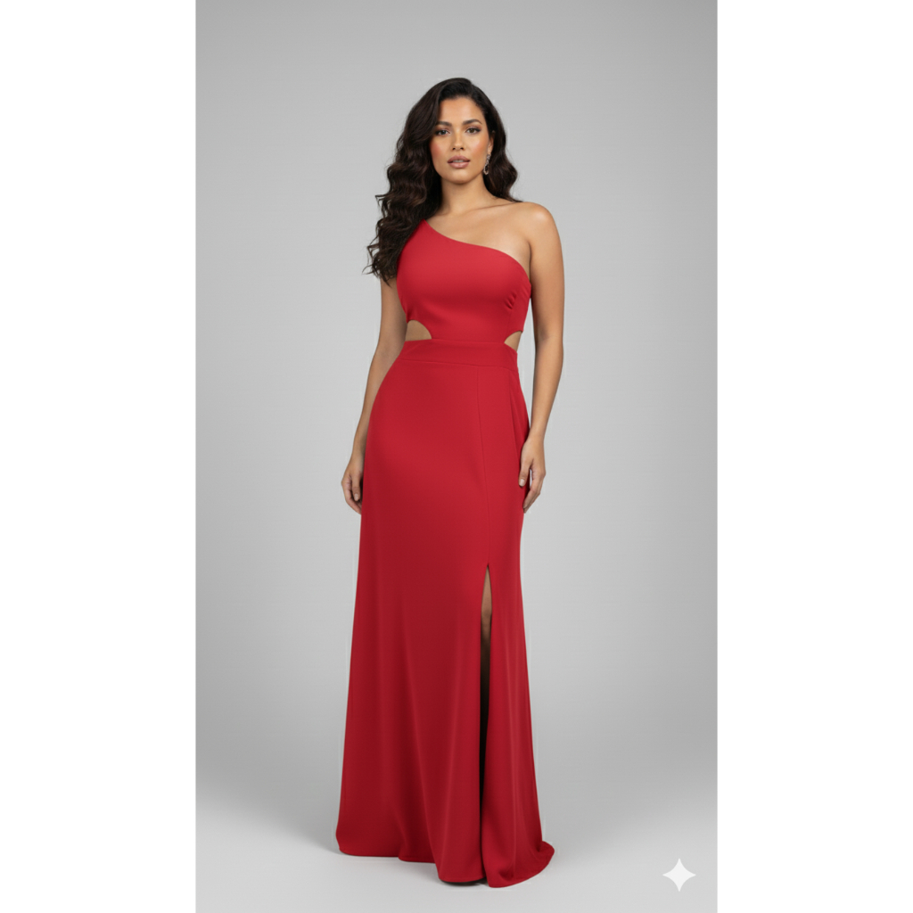 Vestido Feminino Longo Com Fenda Lateral Ombro Só Amarração nas Costas Formatura Casamento Madrinhas