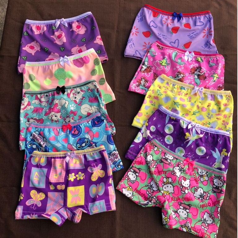 KIT Calcinha Short Box Feminina Menina Bebe Estampada Confortável Dia a Dia Microfibra Poliester