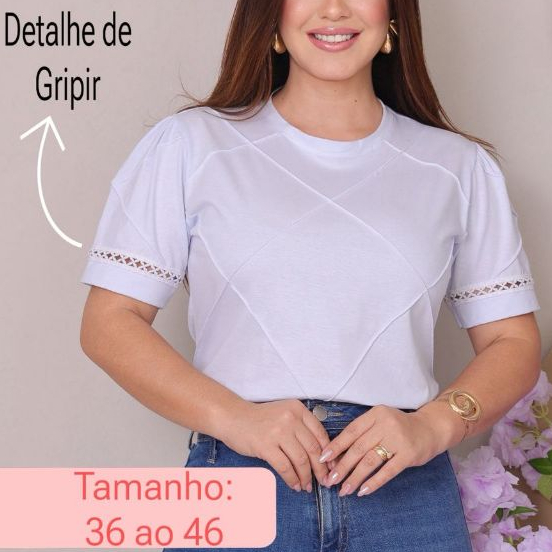 Blusa T-Shirt Feminina Algodão Premium Manga Princesa Gripir Estilosa Nervura