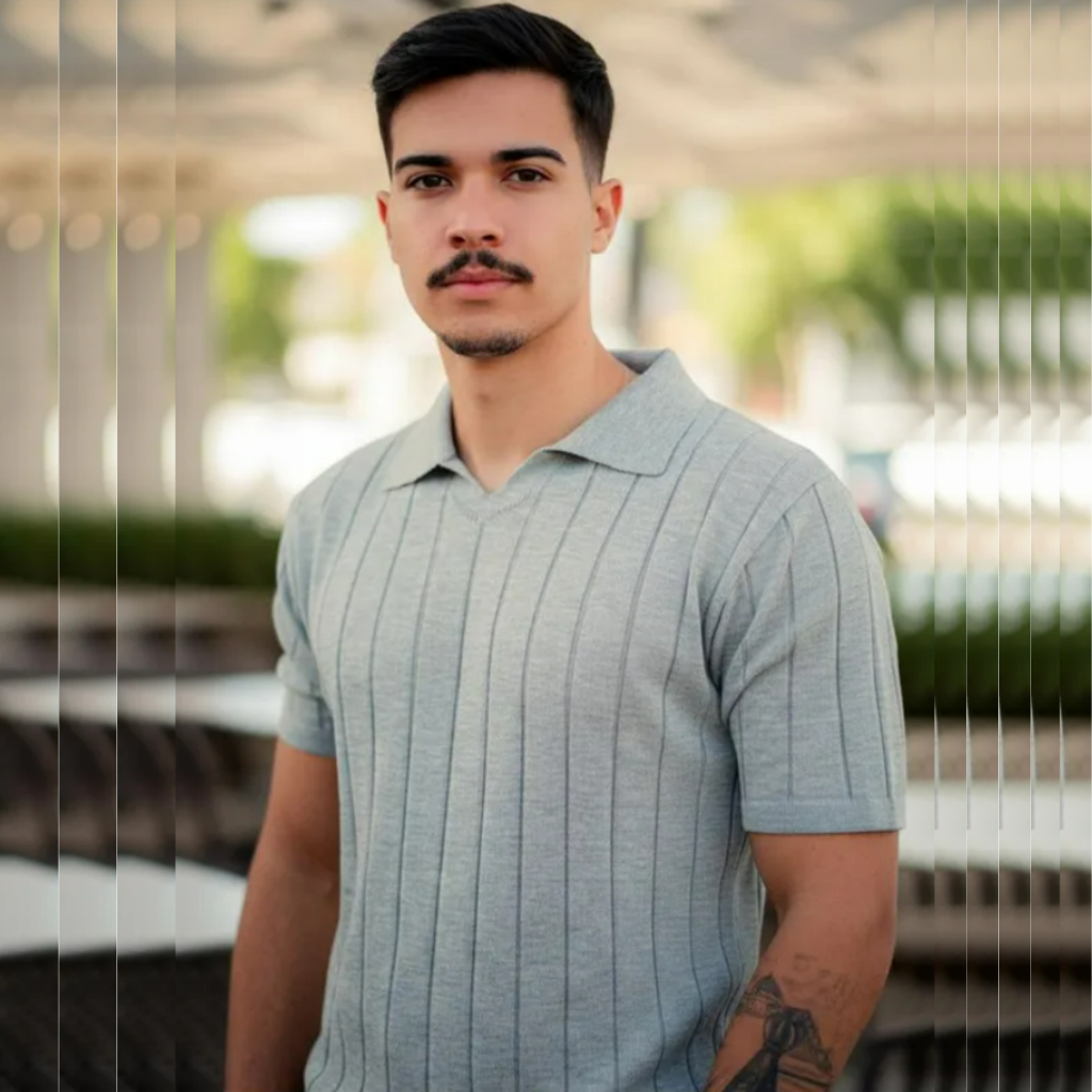 Camiseta Masculina Tricot Gola POLO malha Texturizada lançamento Sem Botão