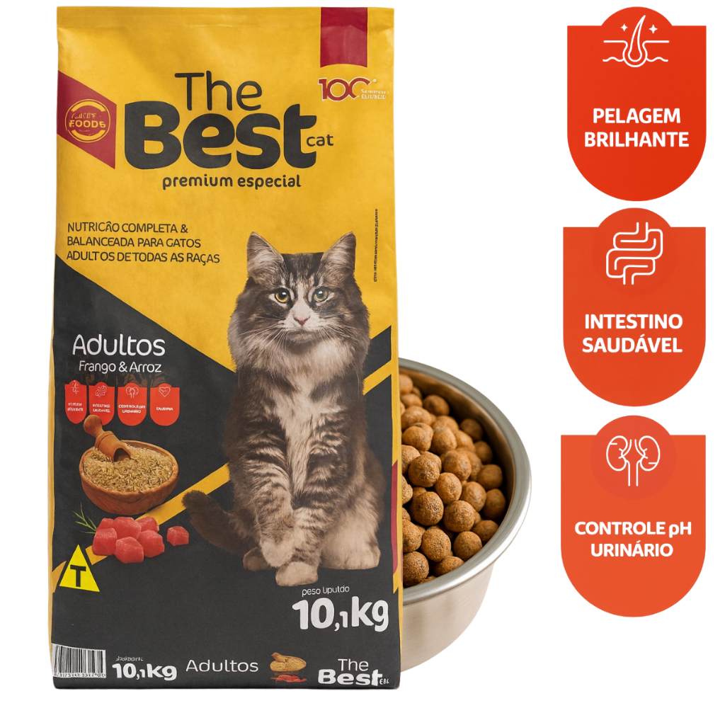 Ração Para Gatos Adultos The Best 10,1kg Sabor Frango e Arroz Nutrição Completa