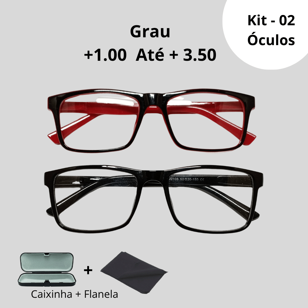 Óculos de Grau Masculino Feminino Kit com 02 P V + Estojo e Flanela