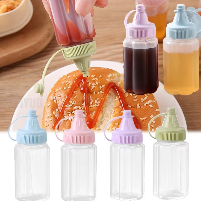 Kit c/4 Mini Bisnaga Ketchup Mostarda, Recipiente Para Molhos Mel Calda Tempero Plástico