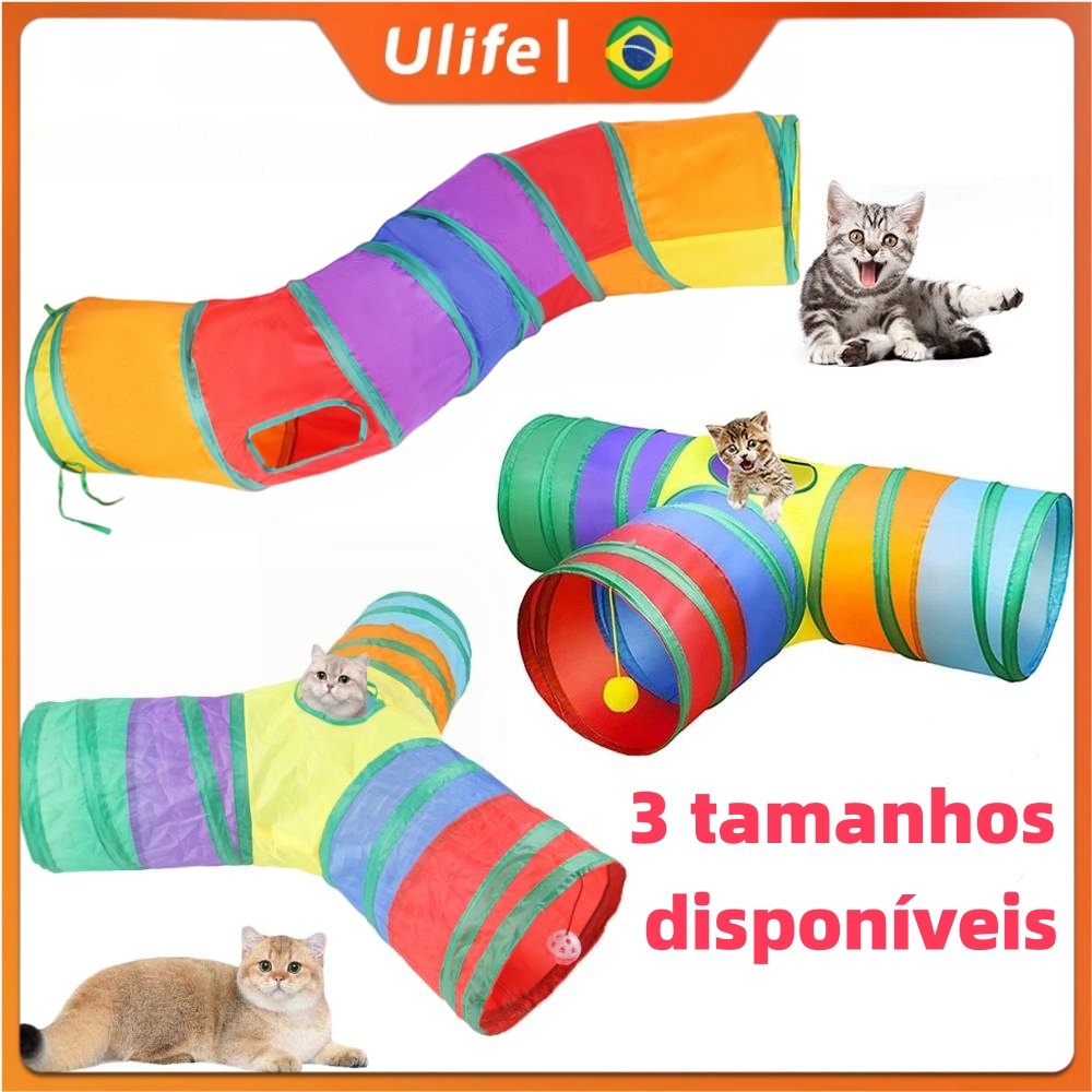 Túnel Colorido Gato Interativo Cachorro Labirinto Dobrável Pet Playground Toca Brinquedos Gatos