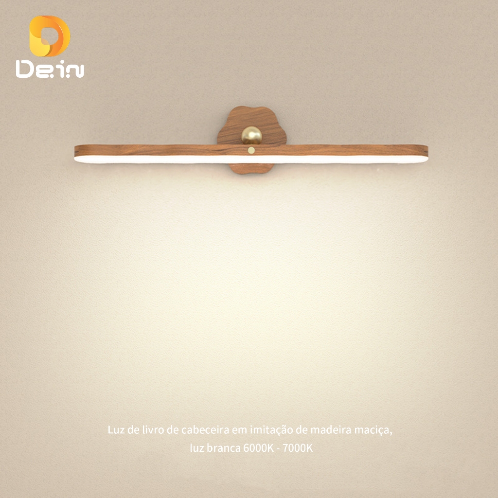 Luminária LED de Madeira USB Recarregável com Base Magnética para Quarto, Armário e Espelho