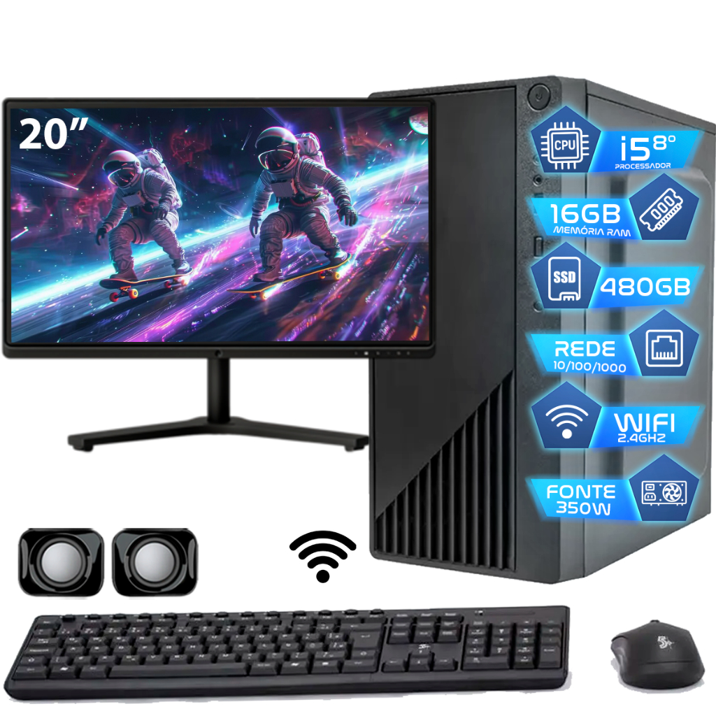 Computador Core I5 8°ger Ddr4 16gb Ssd 480gb 350w Monitor 20