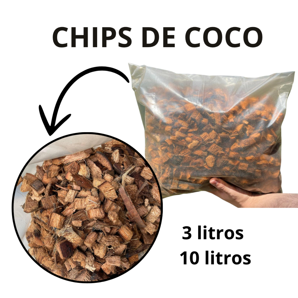 Chips de Coco Lavado - 3L ou 10L - Ideal para Drenagem, Orquideas, Ornamentais, Flores, Hortas