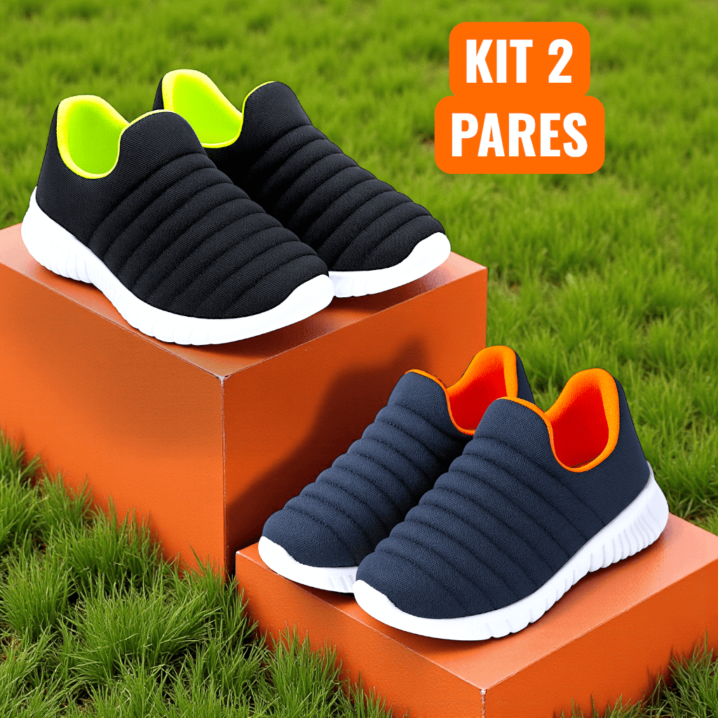 Kit 2 Pares Tênis Infantil Menino Calce Facil Escolar Macio Sola Antiderrapante Sapato Confortável