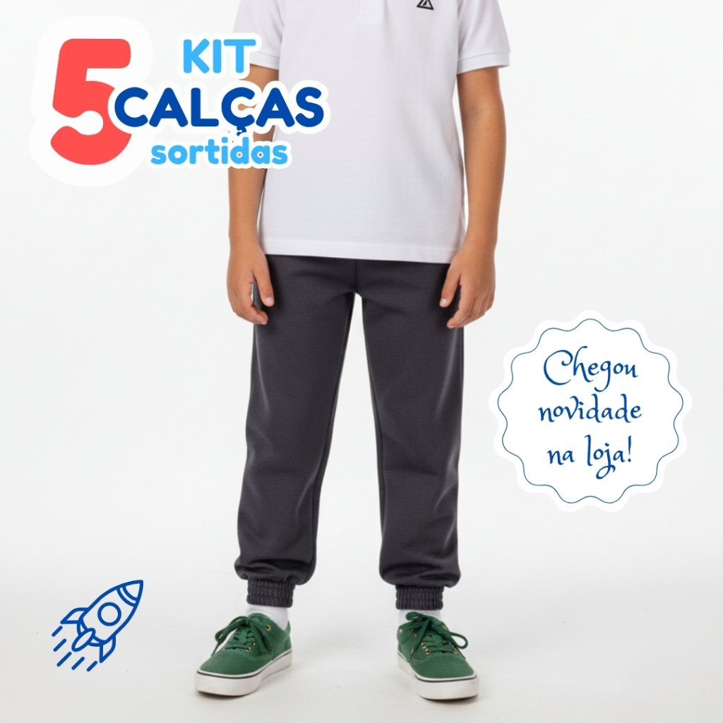 Kit 5 Calças Moletinho Meia Estação Inverno Infantil Menino 02 ao 10 Cores Sortidas