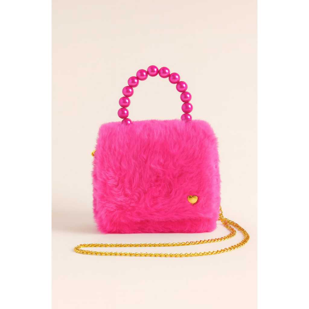 Bolsa Infantil Marie Pelúcia com Alça de Pérolas Fofa