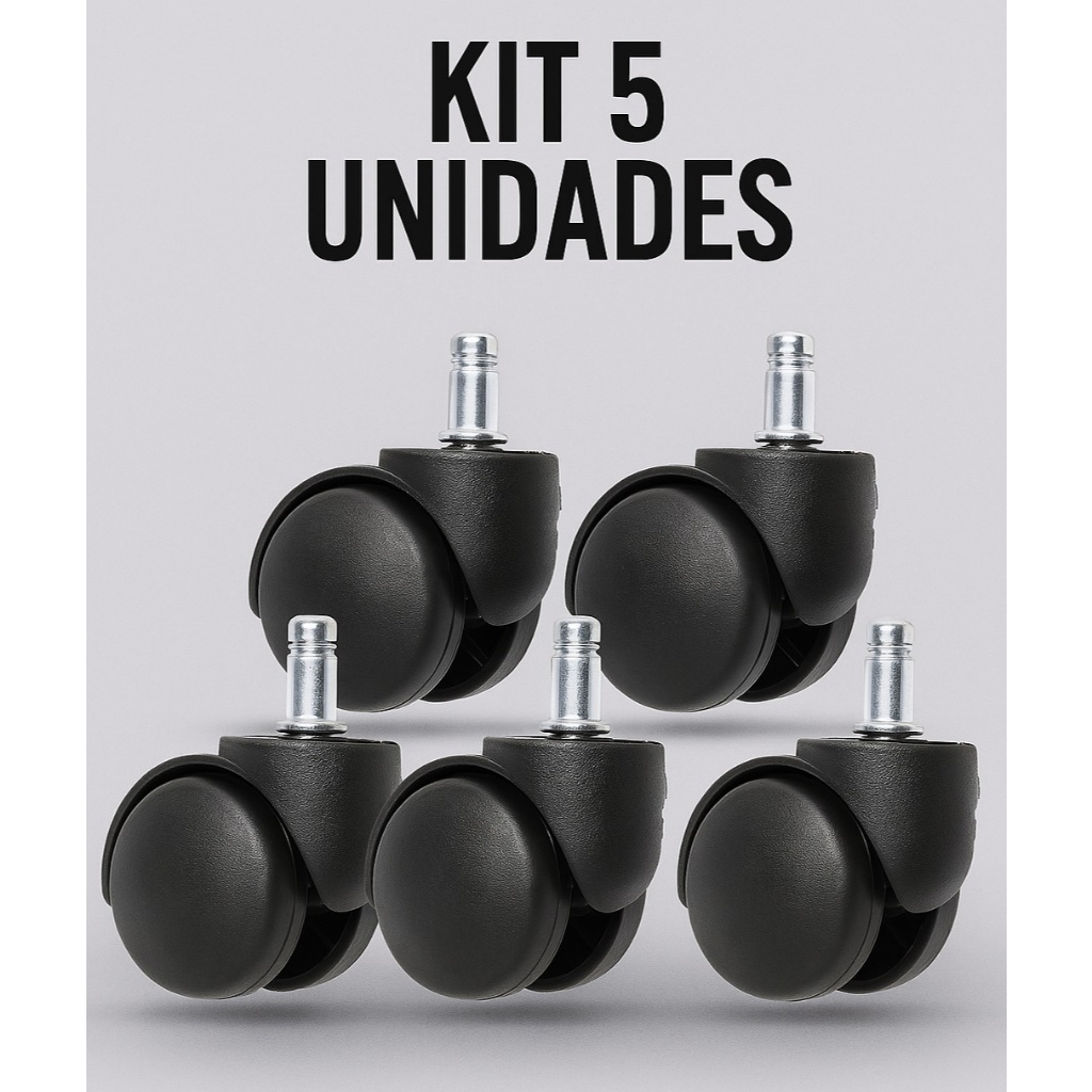 Kit 5 Rodinhas Rodízio Anti-risco Anti-ruido Cadeiras Giratórios Giratórias Escritórios Baixo Ruido