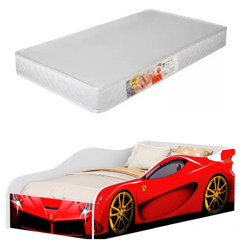 Cama Infantil Carro Montessoriana Com Colchão Incluso e Grade Proteção Caminha Cercado Quarto Juvenil
