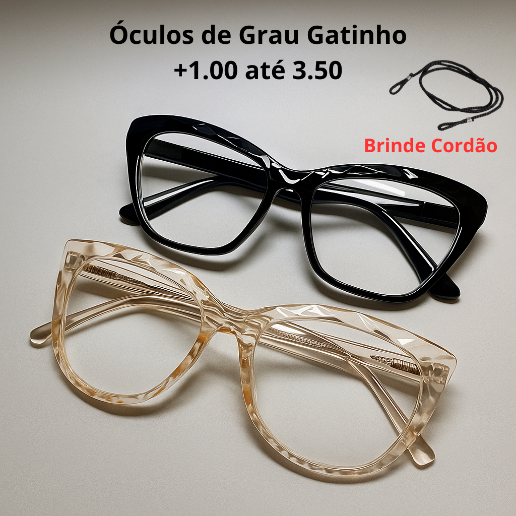 Óculos de Grau Gatinho Perto + Cordinha Brinde