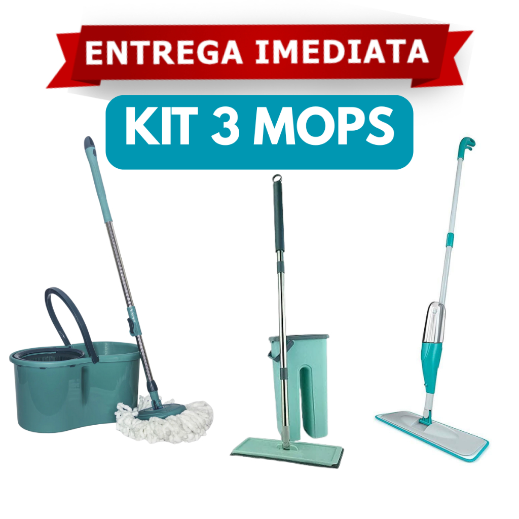Kit 3 Mop Spray Flat Giratório 360 Inox