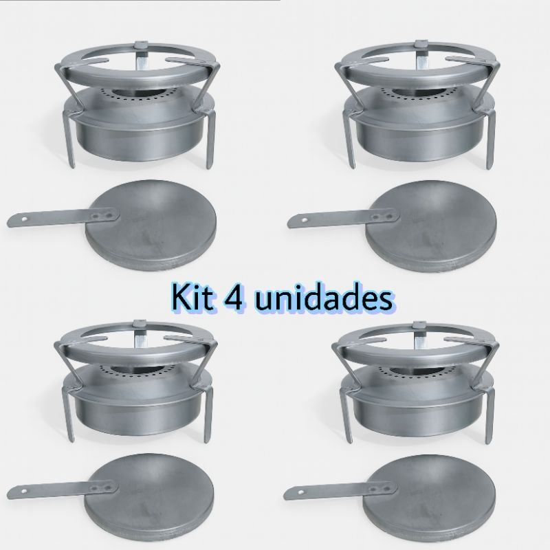 Kit 4 fogareiros espiriteira fogão portátil a álcool sem pintura