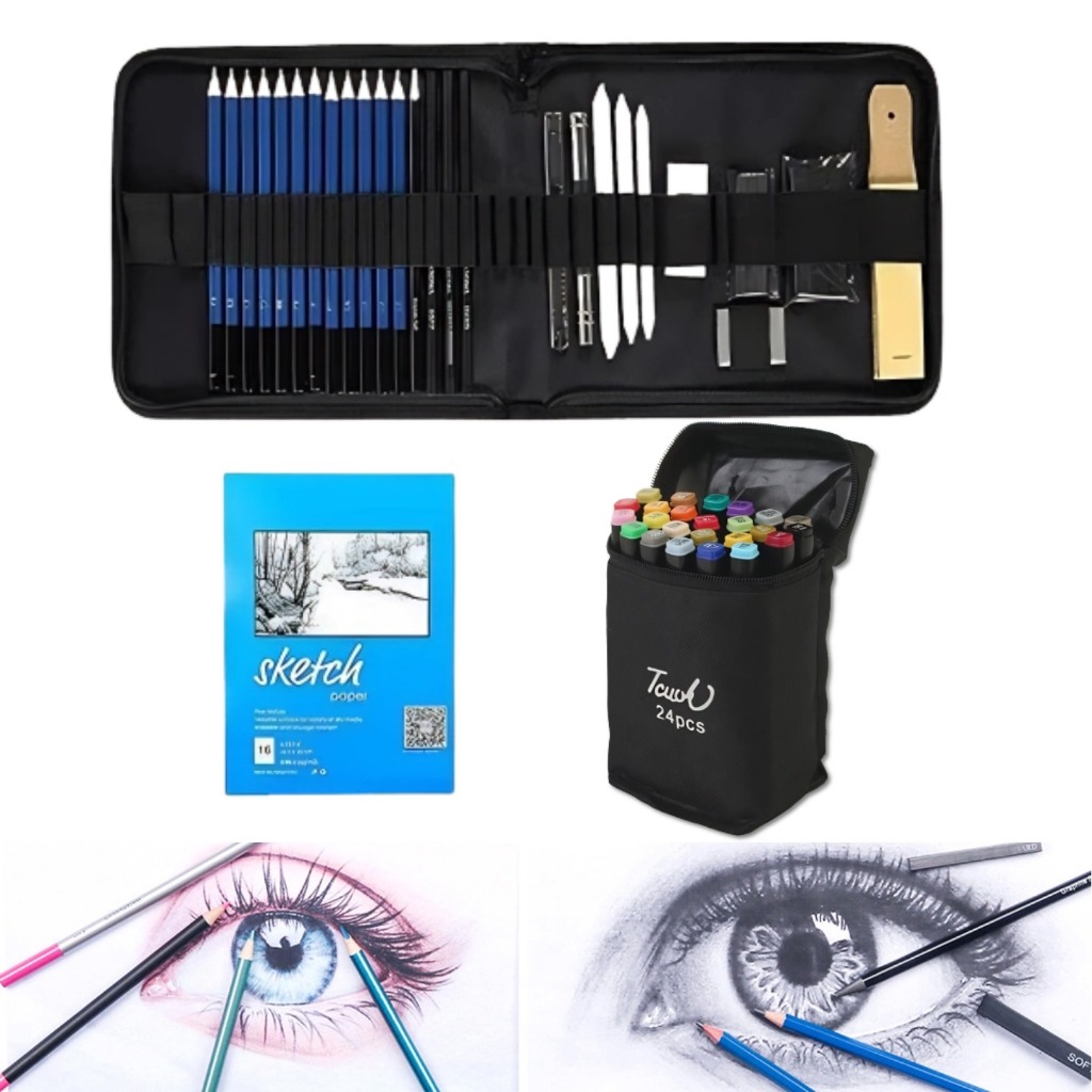 Conjunto de Lápis de Desenho 35pcs+24cores Caneta Marcadora  para Artistas Iniciantes